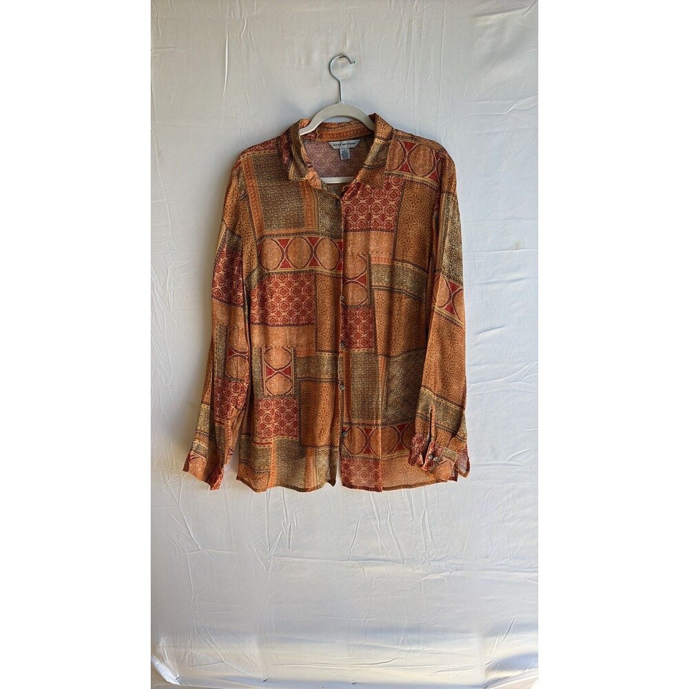 August Max Woman Vintage Patchwork Print Button Down Blouse Size X
